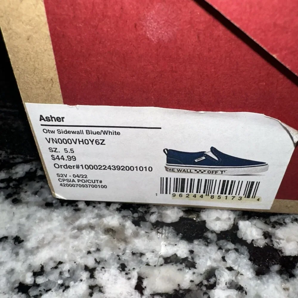 NEW Vans Asher OTW Sidewall Blue White Slip On Skate Shoes Size 5.5